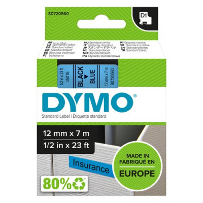 Dymo D1 Labelmaker Tape 7mx12mm Black on Blue