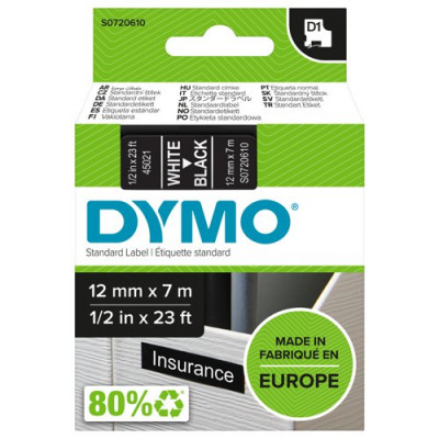 Dymo D1 Labelmaker Tape 12mmx7m White on Black