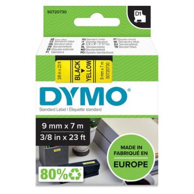 Dymo D1 Labelmaker Tape 9mmx7m Black on Yellow