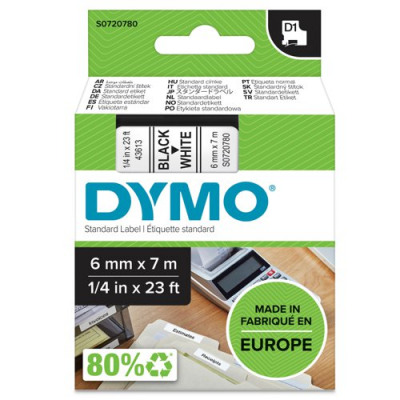 Dymo D1 Labelmaker Tape 6mmx7m Black on White