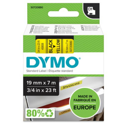 Dymo D1 Labelmaker Tape 19mmx7m Black on Yellow