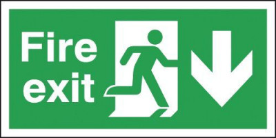 Safety Sign Fire Exit Running Man Arrow Down 150x450mm PVC