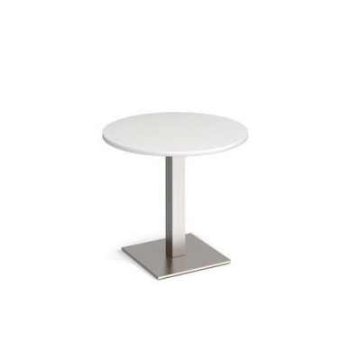 Brescia circular dining table with flat square brushed steel base 800mm - white