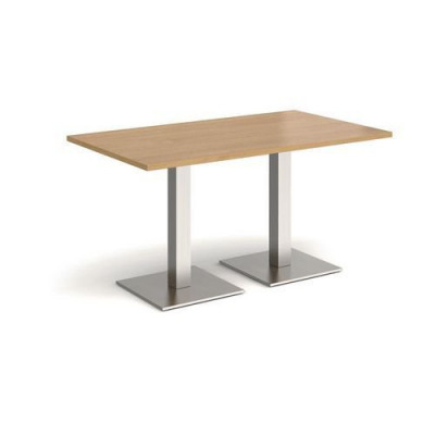 Brescia rectangular dining table with flat square brushed steel bases 1400mm x 800mm - oak