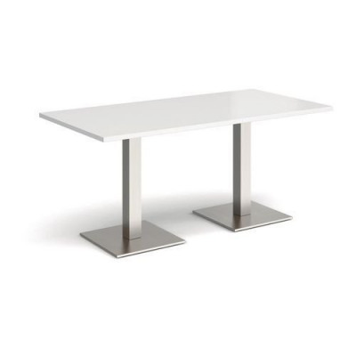 Brescia rectangular dining table with flat square brushed steel bases 1600mm x 800mm - white