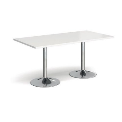 Genoa rectangular dining table with chrome trumpet base 1600mm x 800mm - white