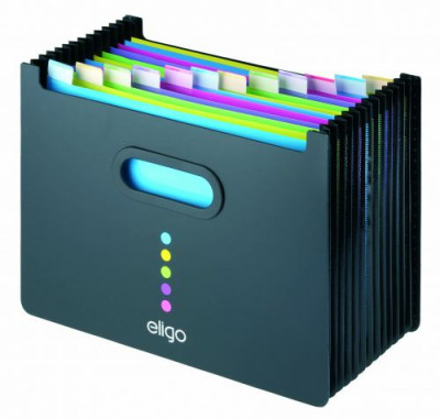 Snopake Eligo Desk Organiser Expanding Polypropylene With Colour-Coded Tabs 13-Part Landscape Black