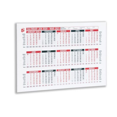 5 Star Office 2020 Wall or Desk Calendar Jan 2019-March 2020 A4 297x210mm White