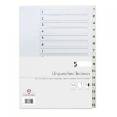 Concord Presentation Index Unpunched White Mylar Tabs 1-15 A4 White Code 76101