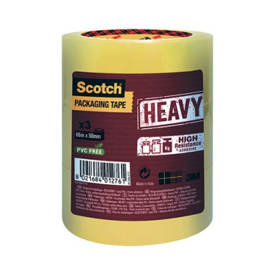 Scotch Packaging Tape Heavy 50mm x 66m Clear (Pack of 3) HV.5066.T3.T