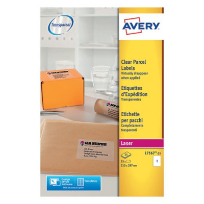 Avery Laser Parcel Label 210x297mm 1 Per Sheet Clear (Pack of 25) L7567-25