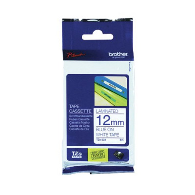 Brother P-Touch 12mm Blue on White TZE233 Labelling Tape