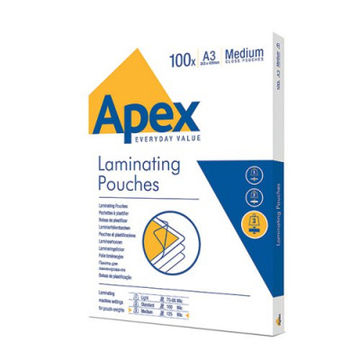 Apex A3 Medium Duty Laminating Pouches 250 Micron Clear (Pack of 100) 6003401