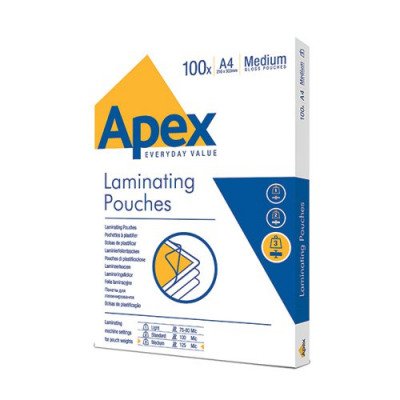 Apex A4 Medium Duty Laminating Pouches 250 Micron Clear (Pack of 100) 6003501
