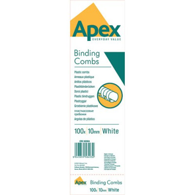 Fellowes Apex 10mm White Plastic Binding Combs (Pack of 100) 6200401