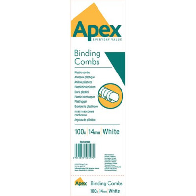 Fellowes Apex Plastic Binding Combs 14mm White (Pack of 100) 6202001