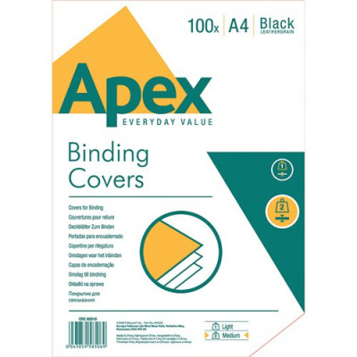 Fellowes Apex Black Leatherboard Covers A4 (Pack of 100) 6501001