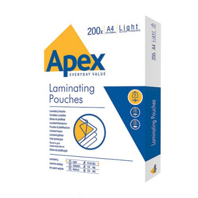 Fellowes Apex A4 Laminating Pouch Light Duty 150 Micron (Pack of 200) 6005301