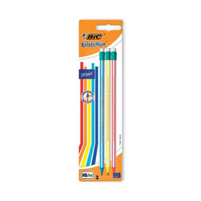 Bic Stripes HB Pencils Eraser Tip Assorted Blister (Pack of 3) 8902781