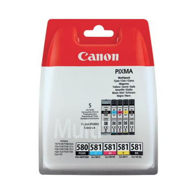 Canon PGI-580/CLI-581 Pigment Black/Cyan/Magenta/Yellow/Black Ink Multi Pack 2078C05