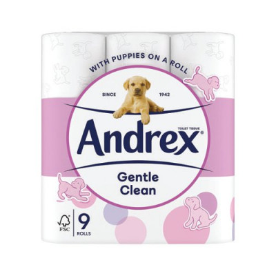 Andrex 3-Ply Toilet Roll Puppies On A Roll White (Pack of 9) 1102053