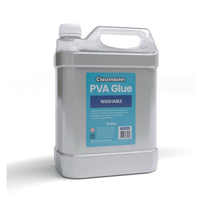 Classmaster White Washable Blue Label PVA Glue 5L Bottle with Screw Cap PVA5000BU