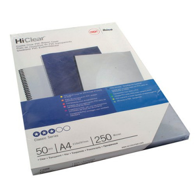 GBC HiClear Binding Covers PVC 250 Micron A4 Clear (Pack of 50) 41605U