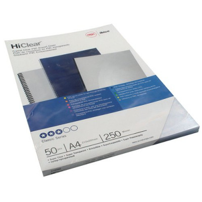 GBC HiClear Binding Covers PVC 250 Micron A4 Super Clear (Pack of 50) 41606U