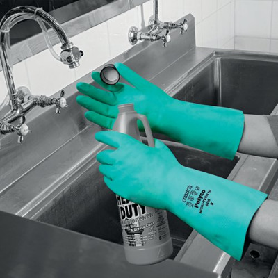 Polyco Nitri-Tech III Flock Lined Nitrile Synthetic Rubber Glove Size 8 Medium Green 92-medium