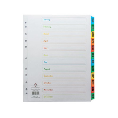 Concord Index January-December A4 Extra Wide White With Multicolour Tabs 07901/CS79