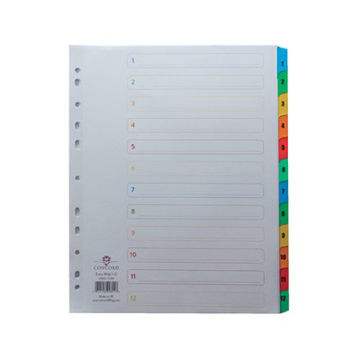 Concord Index 1-12 A4 Extra-Wide White With Multicolour Tabs 09801/CS98