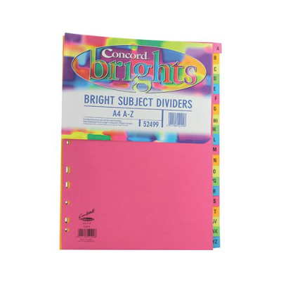 Concord 20-Part A-Z Subject Dividers A4 Bright Assorted (Pack of 10) 52499