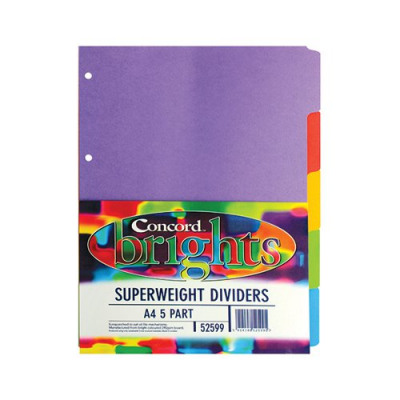 Concord 5-Part Subject Divider Superweight Bright A4 Assorted 52599/525