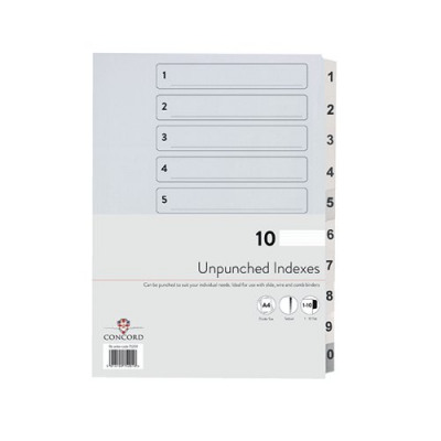 Concord 1-10 Index Presentation Dividers Unpunched A4 White (Pack of 10) 75201