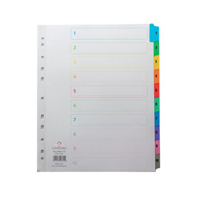 Concord Index 1-10 A4 Extra-Wide White With Multicolour Tabs 09701/CS97