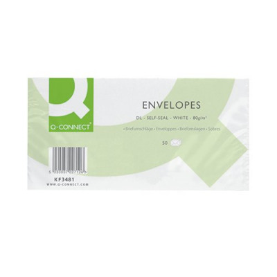 Q-Connect DL Envelopes Plain Wallet Self Seal 80gsm White (Pack of 20 x 50) KF02712