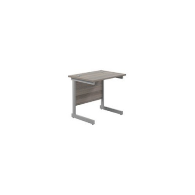 Jemini Single Rectangular Desk 800x600mm Grey Oak/Silver KF800295