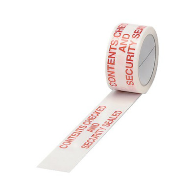 Polypropylene Tape Printed Contents Checked 50mmx66m (Pack of 6)White Red PPPS-SECURITY
