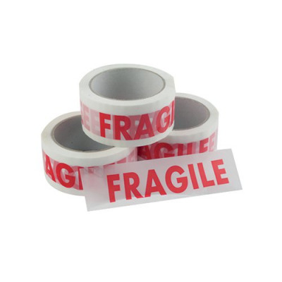 Vinyl Tape Printed Fragile White and Red 50mmx66m (Pack of 6) PPVC-FRAGILE