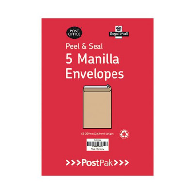Envelopes C4 Peel & Seal Manilla 115gsm (Pack of 5) POF27428