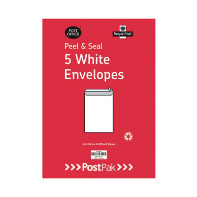 Envelopes C4 Peel & Seal White 90gsm (Pack of 5) POF27429