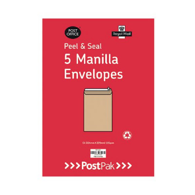 Envelopes C5 Peel & Seal Manilla 115gsm (Pack of 5) POF27430