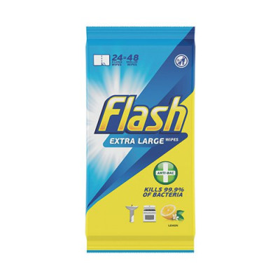 Flash Anti-Bacterial Wipes XL Lemon 24 sheets (Pack of 8) C002500