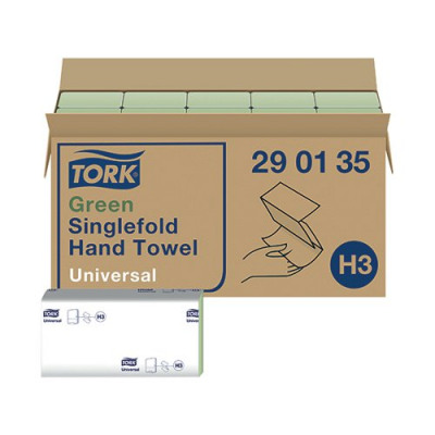 Tork Singlefold Hand Towel H3 Recycled Green 200 Sheets (Pack of 20) 290135