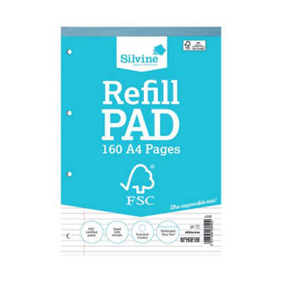 Silvine Envrionmentally Friendly Ruled Refill Pad 160 Pages A4 (Pack of 5) FSCRP80