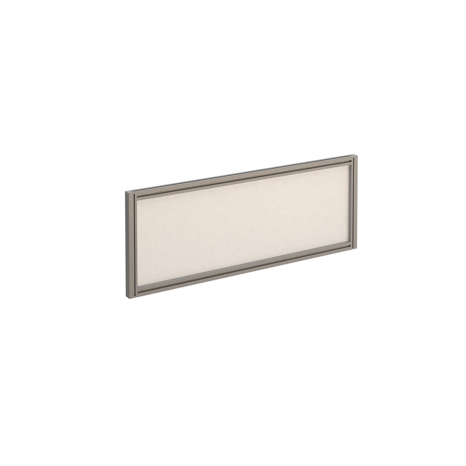 Straight glazed desktop screen 1000mm x 380mm - polar white with silver aluminium frame