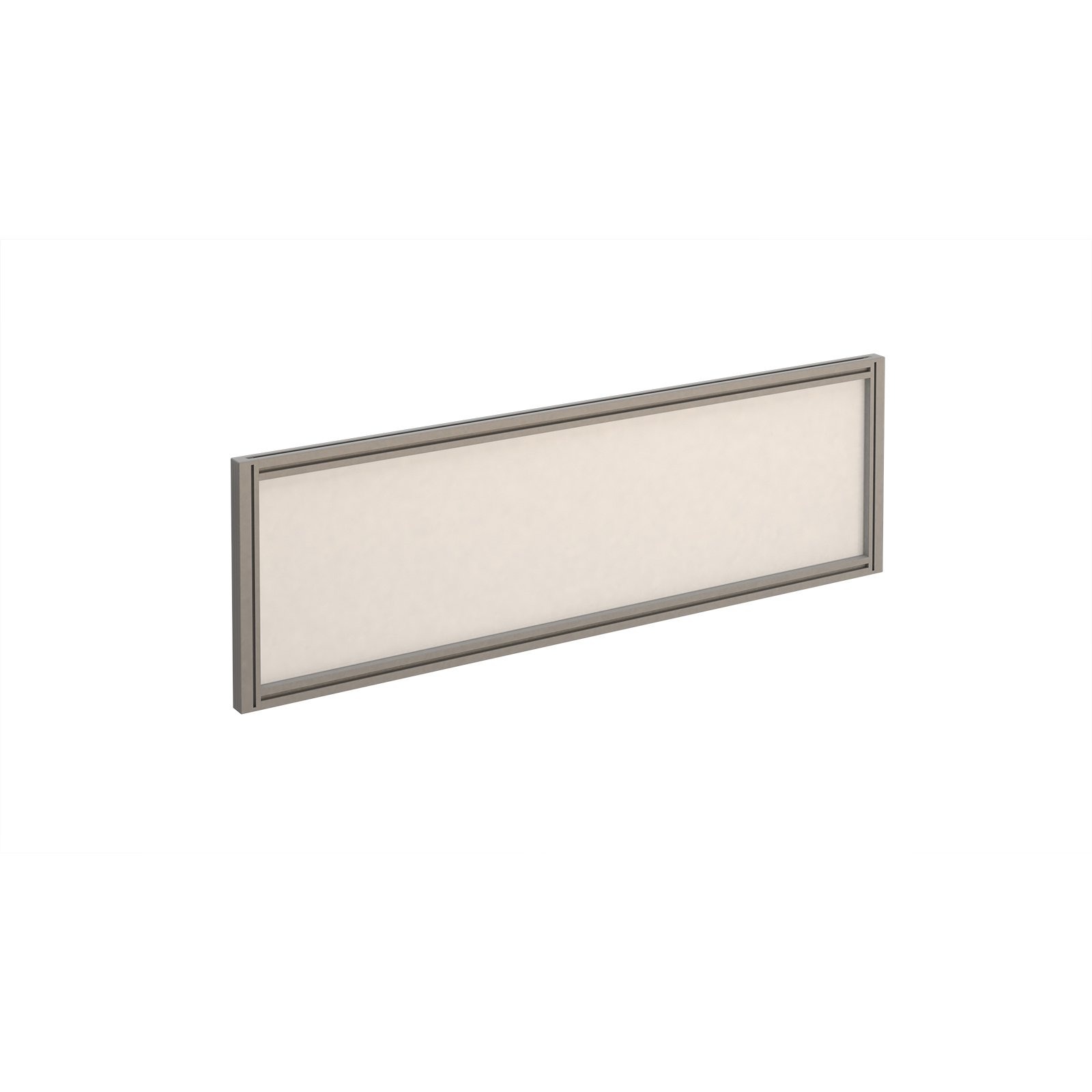 Straight glazed desktop screen 1200mm x 380mm - polar white with silver aluminium frame