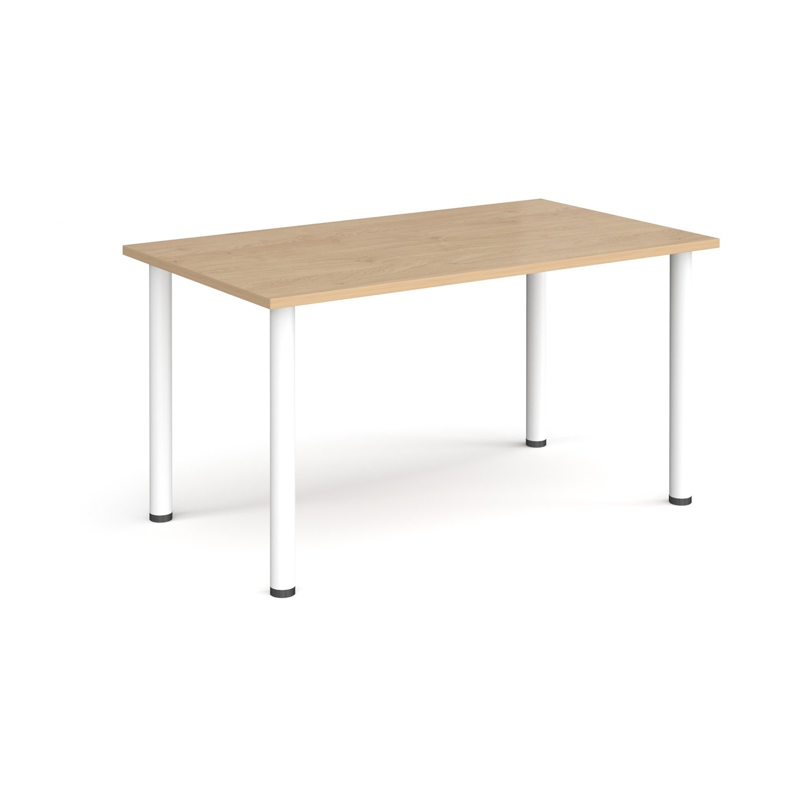 Rectangular white radial leg meeting table 1400mm x 800mm - Kendal oak