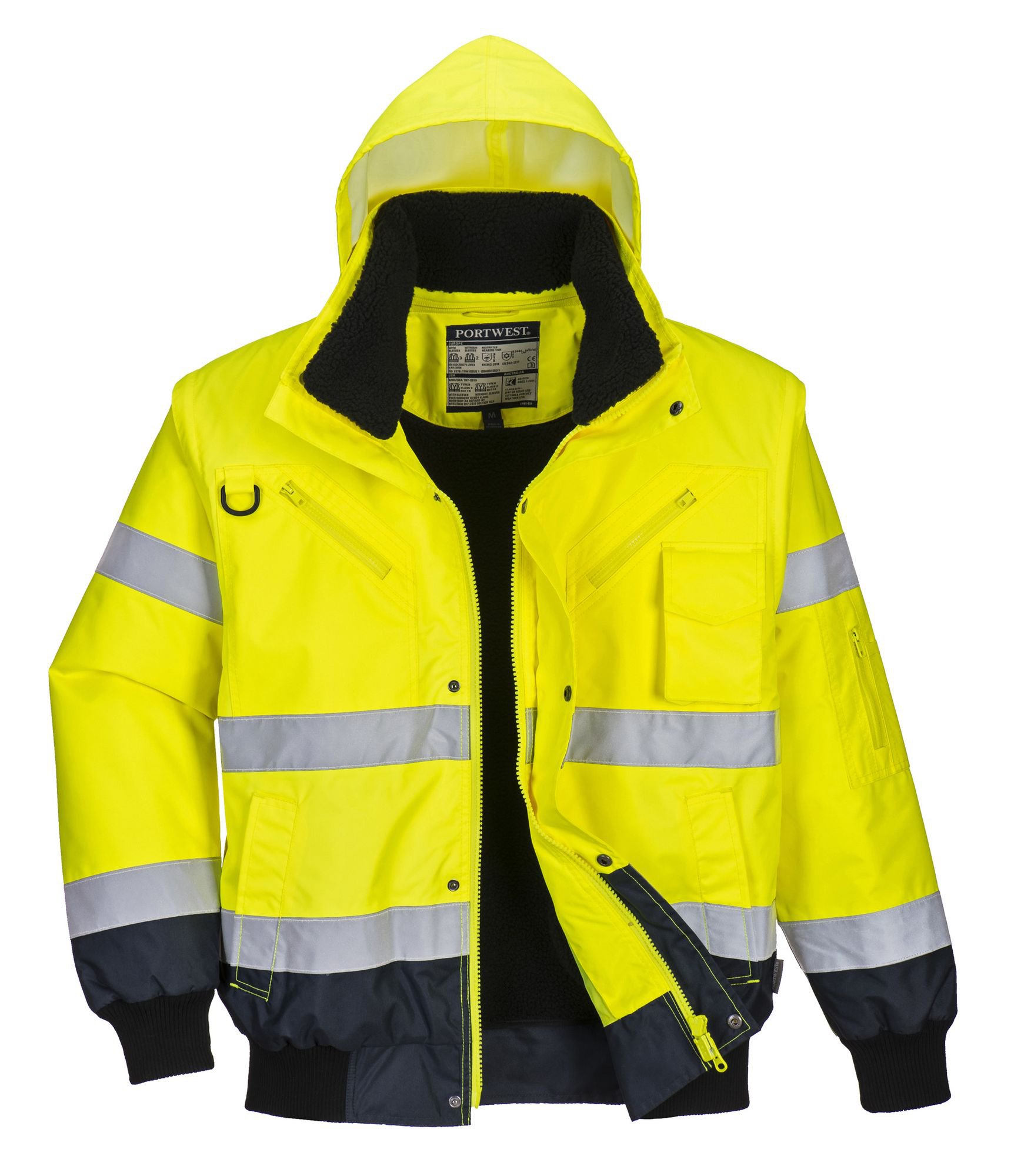 Portwest C465 Hi-Vis 3-in-1 Contrast Bomber Jacket Yellow/Navy L