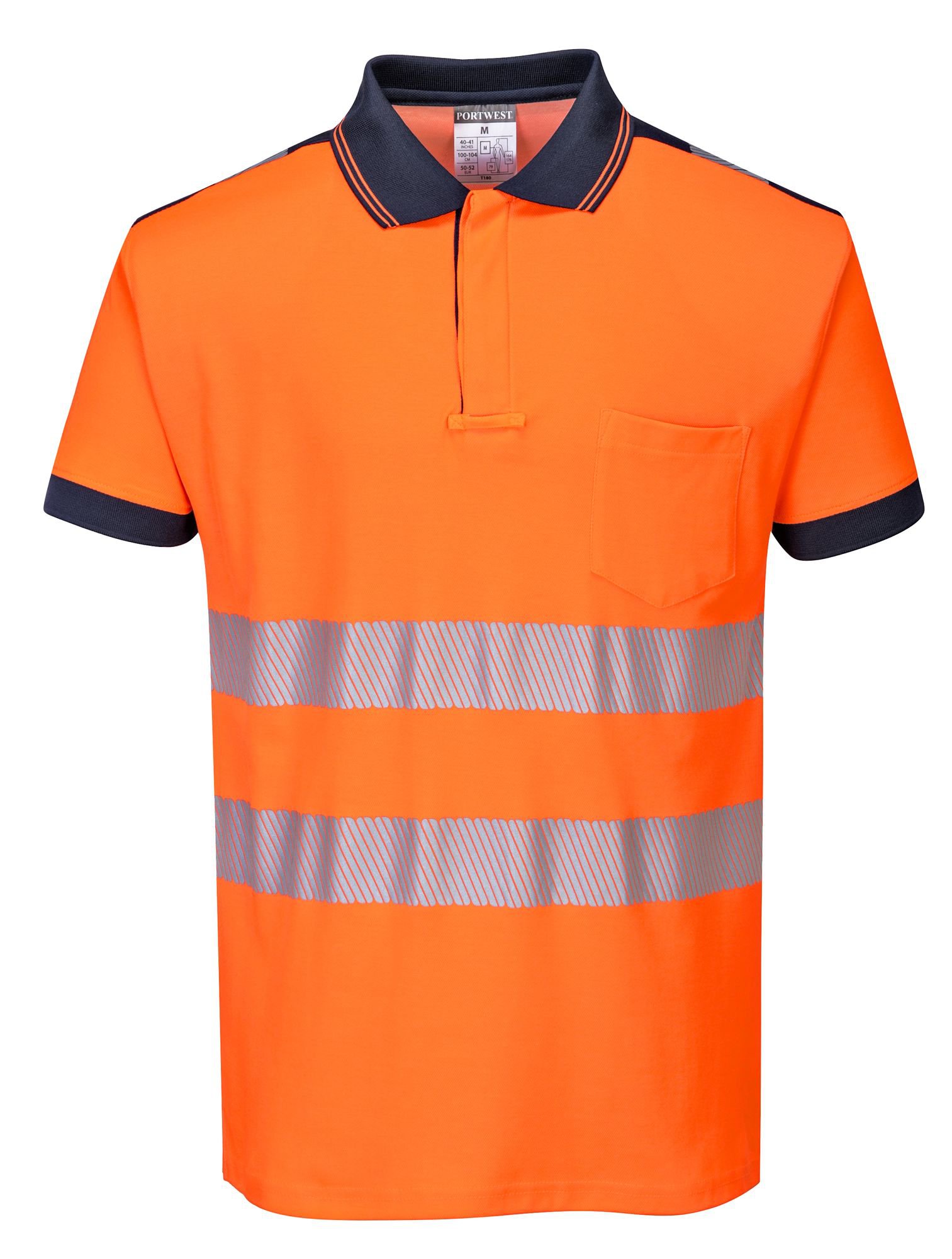 Portwest T180 PW3 Hi-Vis Cotton Comfort Polo Shirt S/S Orange/Navy L